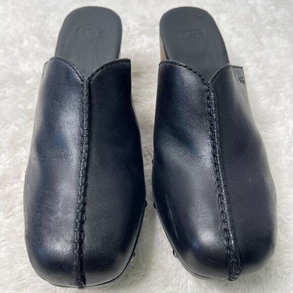 UGG #1117358 Women's Black Boho Judi Leather Wooden Clogs Slip On Shoes Size 9 - Picture 3 of 16